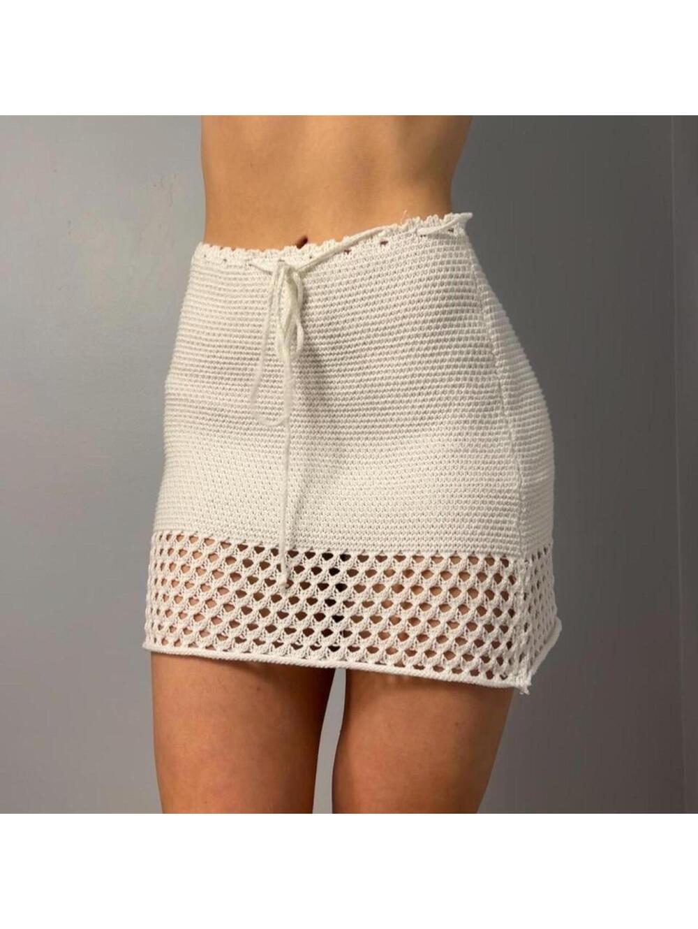 white crochet summer mini skirt